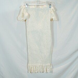 Loness Women’s Off Shoulder Smocked Midi Dress Size S EU36 US4 Cream Lace Hem